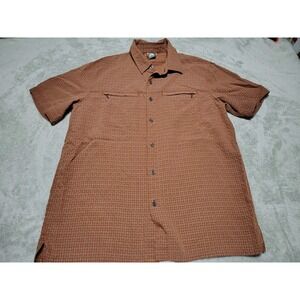 Nike ACG Shirt Men M Brown Plaid Short Sleeve Rayon Boating Beach Vacation Lite